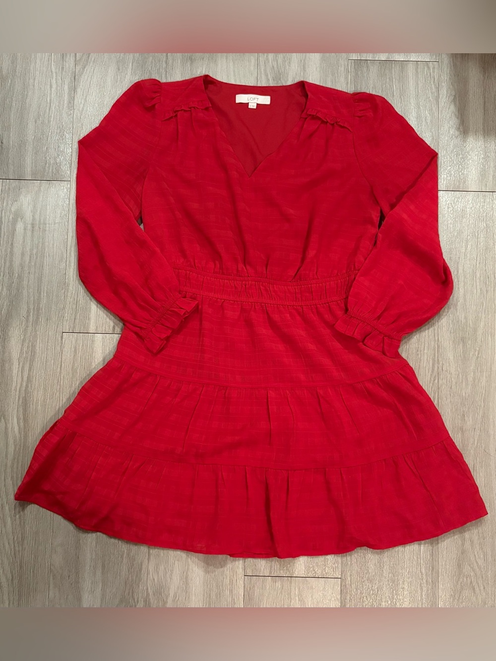 LOFT Bright Red Long-Sleeve Tiered Mini Dress